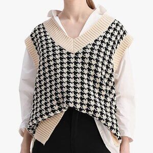 Houndstooth Ladies Sweater Vest Classic Comfy Wardrobe Essential Office Casual